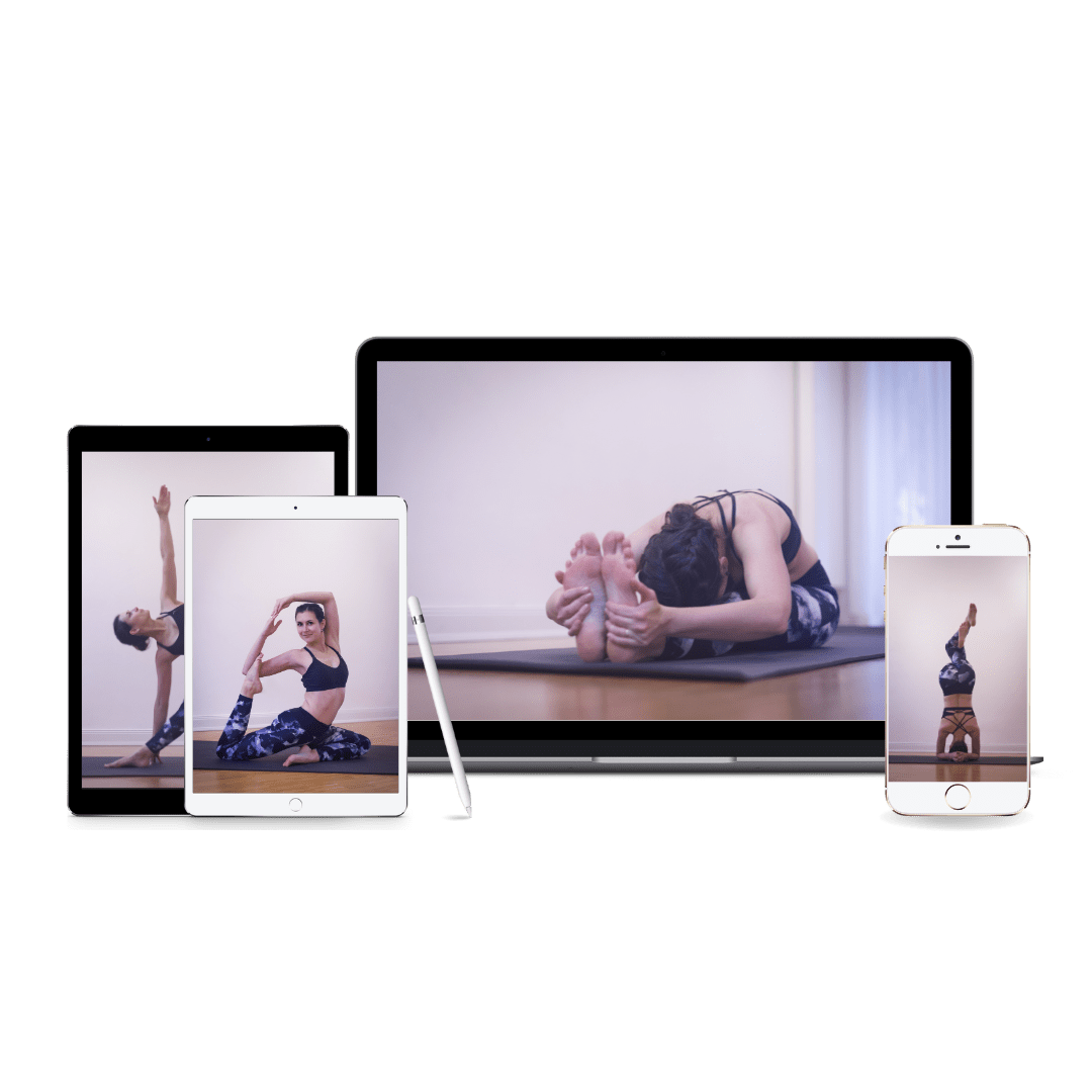 laptop, pc and smartphone with a yoga photo